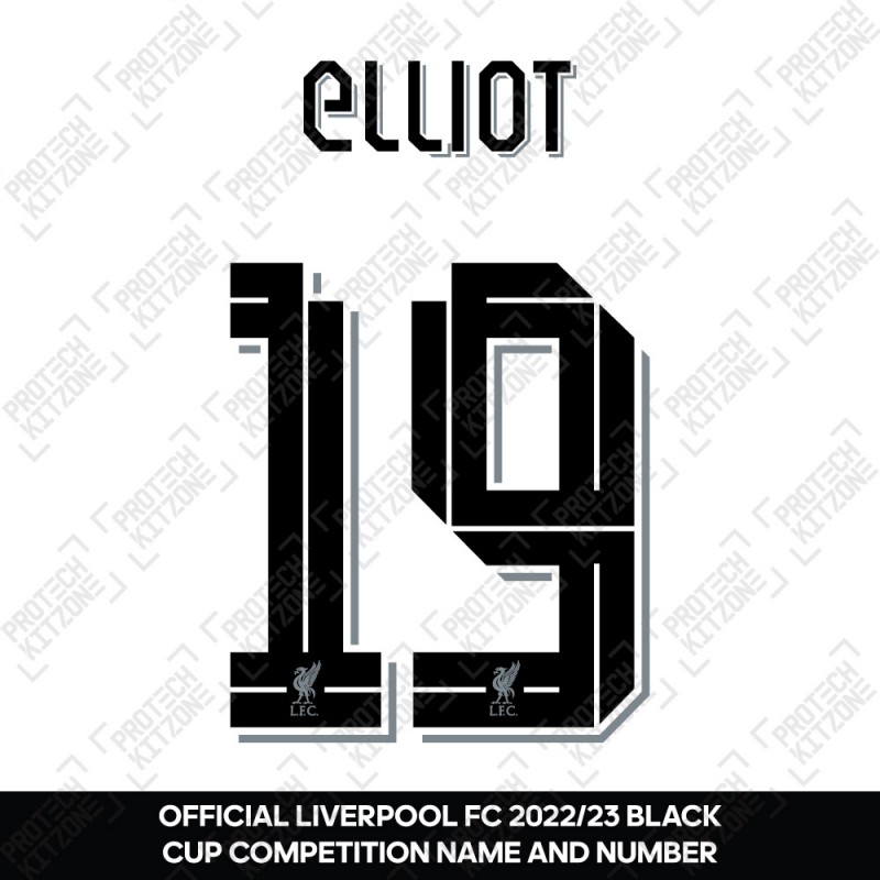 Elliott 19 (Official Liverpool FC Black Club Name and Numbering) - For 2022/23 Away Shirt 