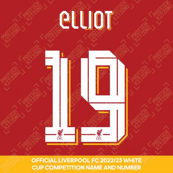 Elliot 19 (Official Liverpool FC White Club Name and Numbering) - Season 2022/23 Onwards