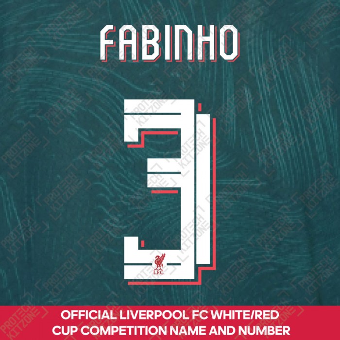 Fabinho 3 (Official Liverpool FC White / Red Club Name and Numbering) - For 2022/23 Third Shirt, 2022/23 Season Namesets, F3-LFC-WHT-RD-2223NNS, 
