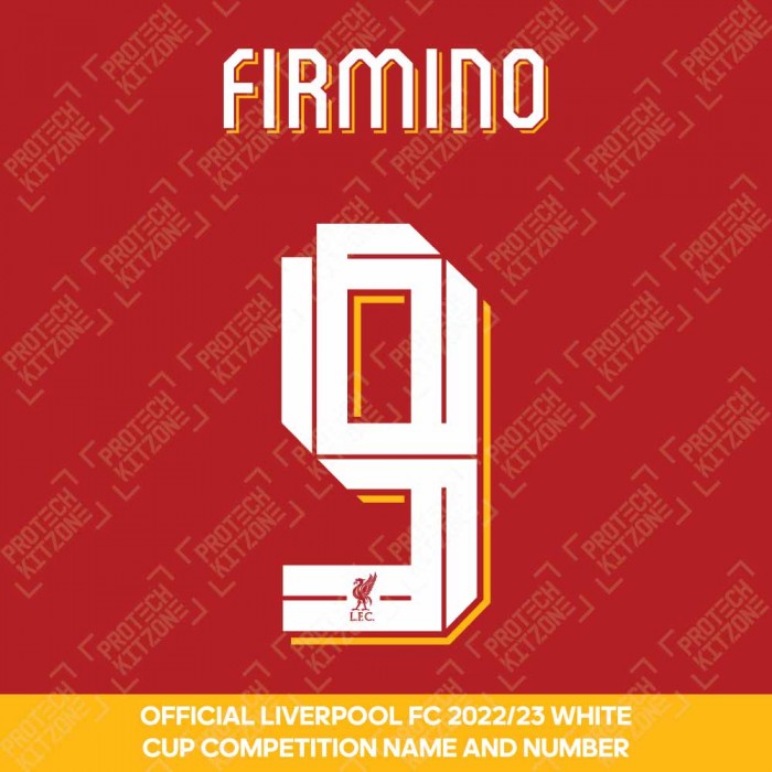 Firmino 9 (Official Liverpool FC White Club Name and Numbering) - Season 2022/23 Onwards, 2022/23 Season Namesets, F9LFCWHT2223NNS, 