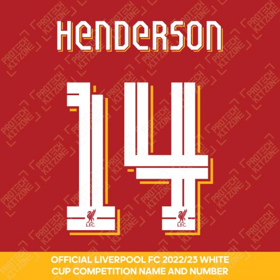 Henderson 14 (Official Liverpool FC White Club Name and Numbering) - Season 2022/23 Onwards