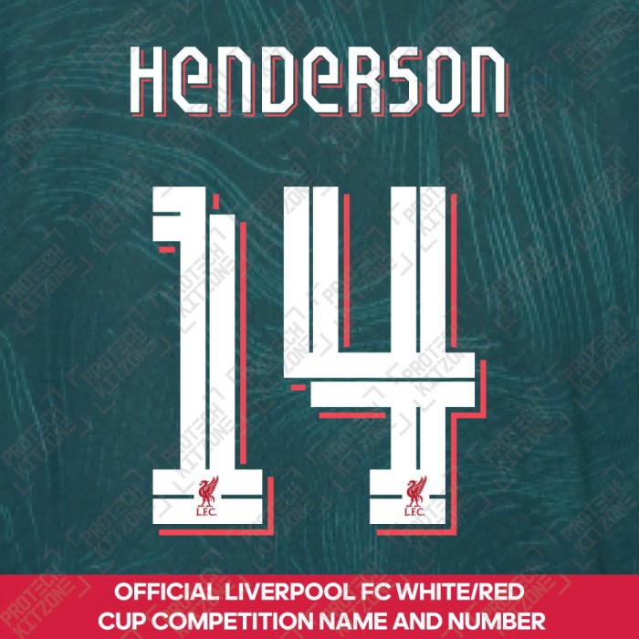 Henderson 14 (Official Liverpool FC White / Red Club Name and Numbering) - For 2022/23 Third Shirt, 2022/23 Season Namesets, H14-LFC-WHT-RD-2223NNS, 