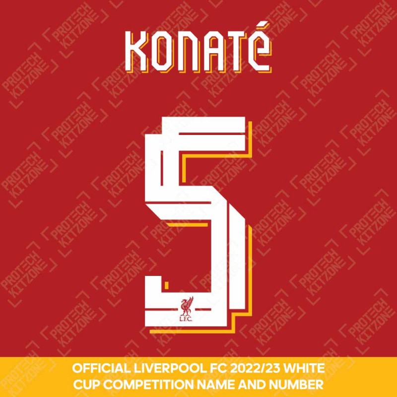 Konaté 5 (Official Liverpool FC White Club Name and Numbering) - Season 2022/23 Onwards