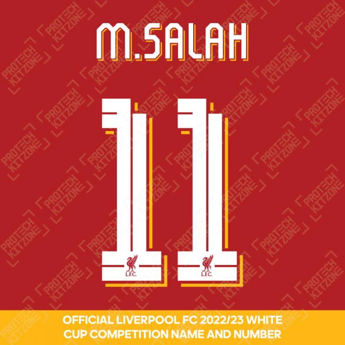 M. Salah 11 (Official Liverpool FC White Club Name and Numbering) - Season 2022/23 Onwards, 2022/23 Season Namesets, MS11LFCWHT2223NNS, 