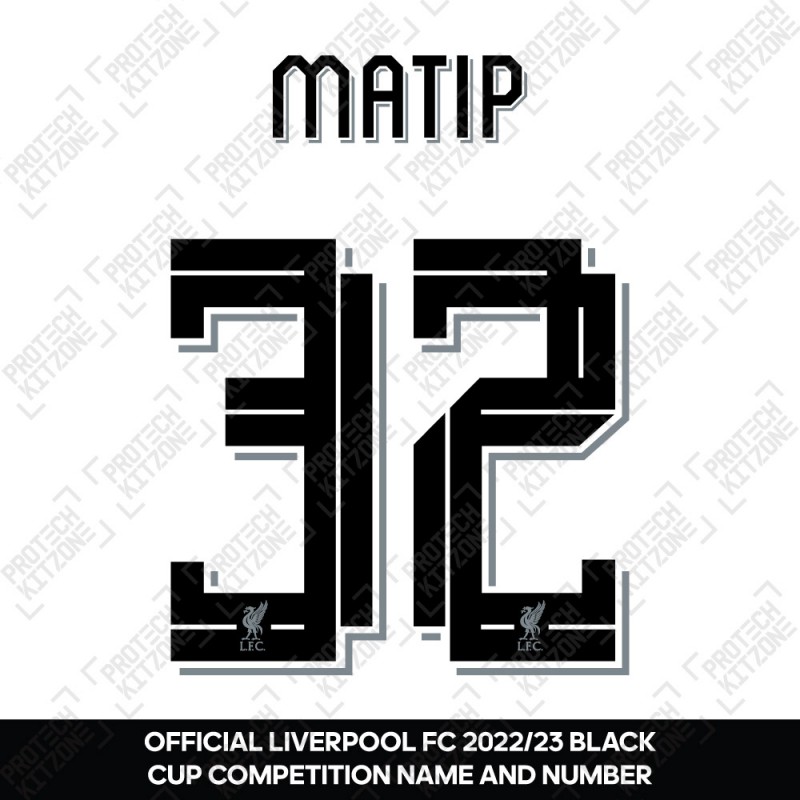 Matip 32 (Official Liverpool FC Black Club Name and Numbering) - For 2022/23 Away Shirt 