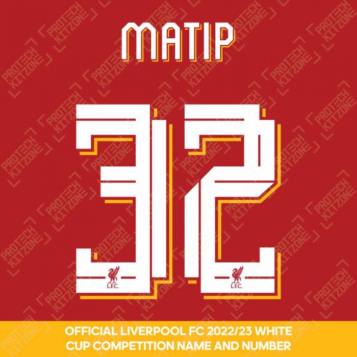 Matip 32 (Official Liverpool FC White Club Name and Numbering) - Season 2022/23 Onwards, 2022/23 Season Namesets, M32LFCWHT2223NNS, 