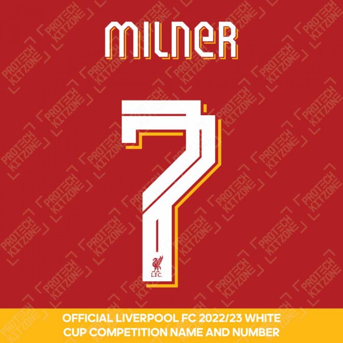 Milner 7 (Official Liverpool FC White Club Name and Numbering) - Season 2022/23 Onwards, 2022/23 Season Namesets, M7LFCWHT2223NNS, 