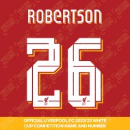 Robertson 26 (Official Liverpool FC White Club Name and Numbering) - Season 2022/23 Onwards