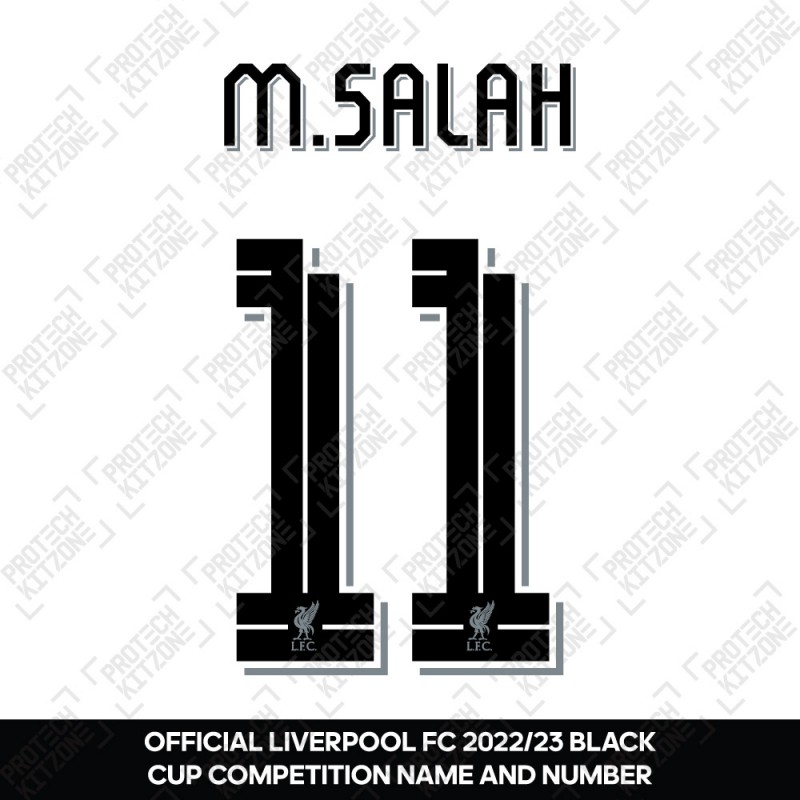 M. Salah 11 (Official Liverpool FC Black Club Name and Numbering) - For 2022/23 Away Shirt 