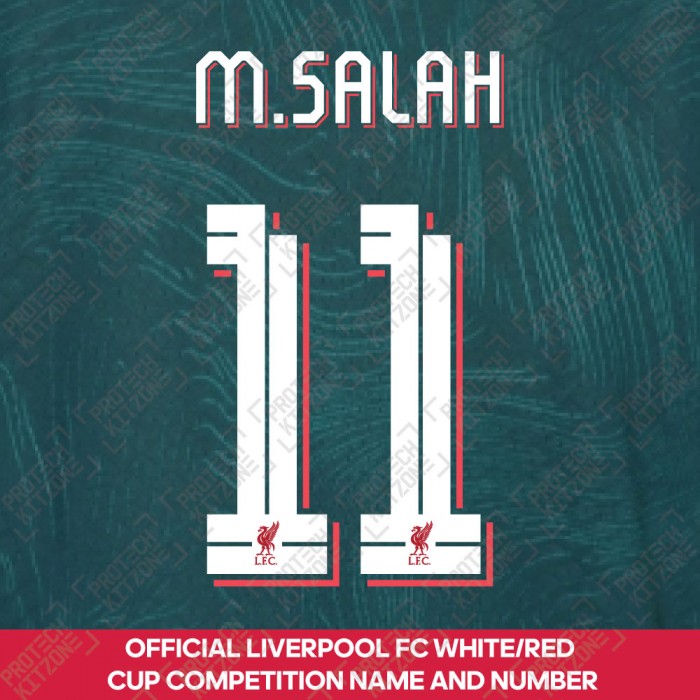 M. Salah 11 (Official Liverpool FC White / Red Club Name and Numbering) - For 2022/23 Third Shirt, 2022/23 Season Namesets, MS11-LFC-WHT-RD-2223NNS, 