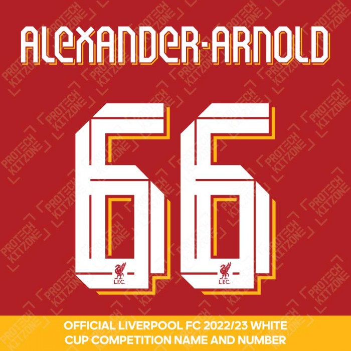 Alexander-Arnold 66 (Official Liverpool FC White Club Name and Numbering) - Season 2022/23 Onwards, 2022/23 Season Namesets, TAA66LFCWHT2223NNS, 