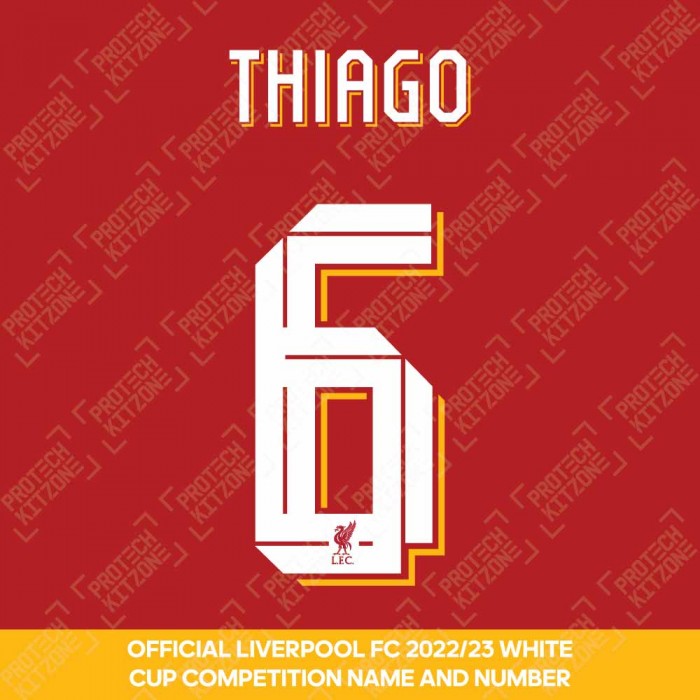 Thiago 6 (Official Liverpool FC White Club Name and Numbering) - Season 2022/23 Onwards, 2022/23 Season Namesets, T6LFCWHT2223NNS, 