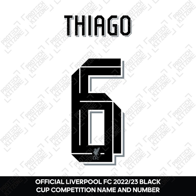 Thiago 6 (Official Liverpool FC Black Club Name and Numbering) - For 2022/23 Away Shirt 