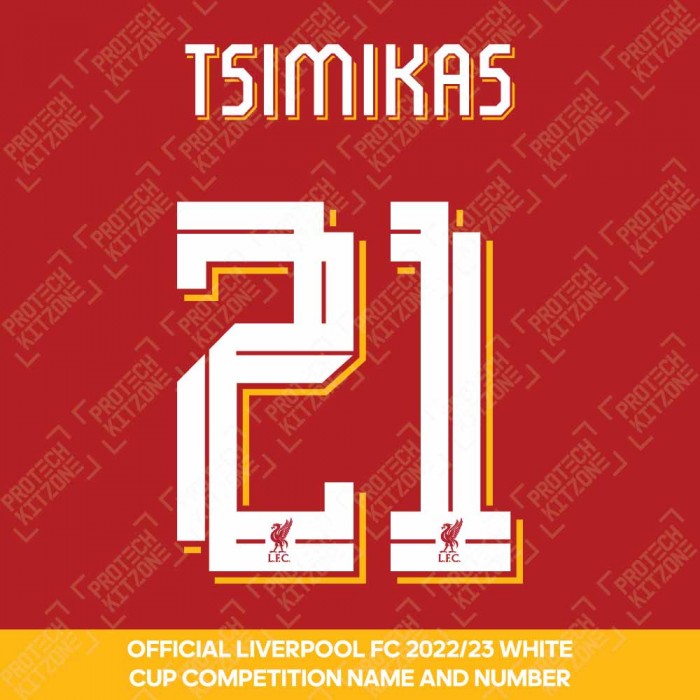 Tsimikas 21 (Official Liverpool FC White Club Name and Numbering) - Season 2022/23 Onwards, 2022/23 Season Namesets, T21LFCWHT2223NNS, 