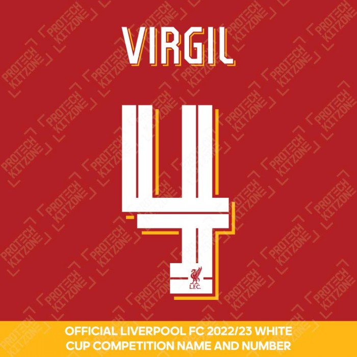 Virgil 4 (Official Liverpool FC White Club Name and Numbering) - Season 2022/23 Onwards, 2022/23 Season Namesets, V4LFCWHT2223NNS, 