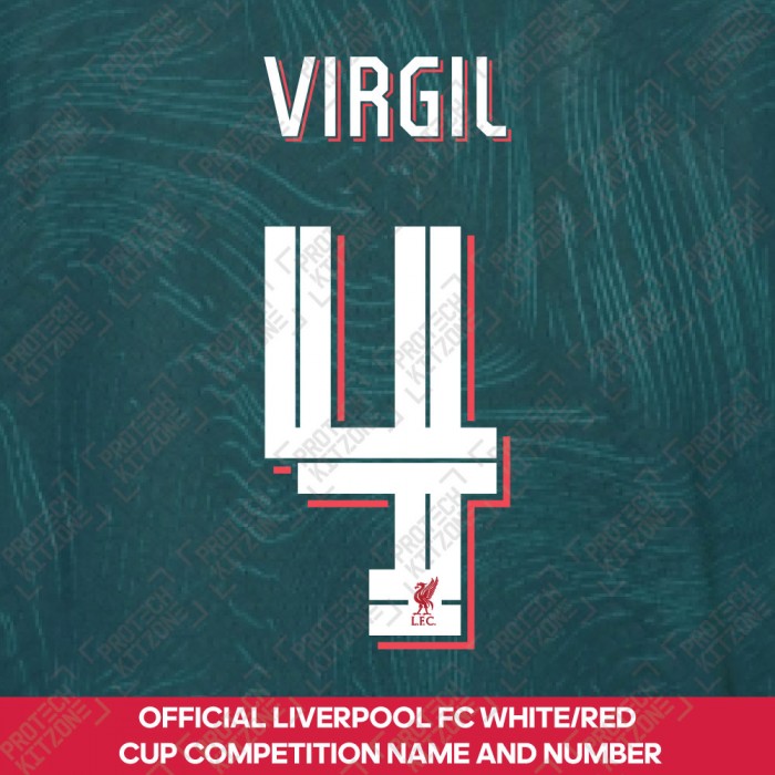 Virgil 4 (Official Liverpool FC White / Red Club Name and Numbering) - For 2022/23 Third Shirt, 2022/23 Season Namesets, V4-LFC-WHT-RD-2223NNS, 