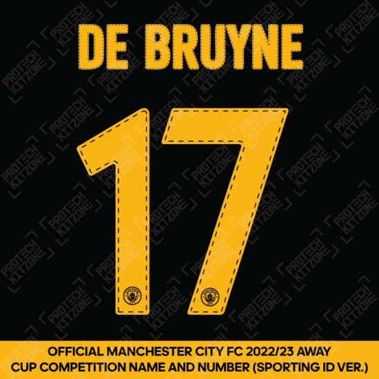 De Bruyne 17 (Official Cup Competition Name and Number Printing for Manchester City 2022/23 Away Shirt)