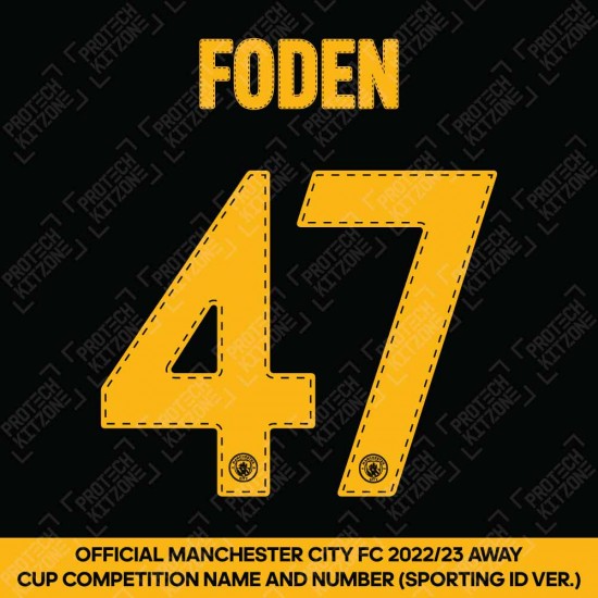 Foden 47 (Official Cup Competition Name and Number Printing for Manchester City 2022/23 Away Shirt)