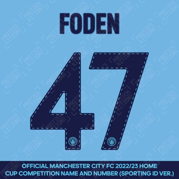 Foden 47 (Official Cup Competition Name and Number Printing for Manchester City 2022/23 Home Shirt)