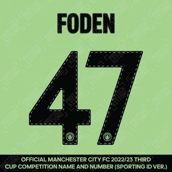 Foden 47 (Official Cup Competition Name and Number Printing for Manchester City 2022/23 Third Shirt)