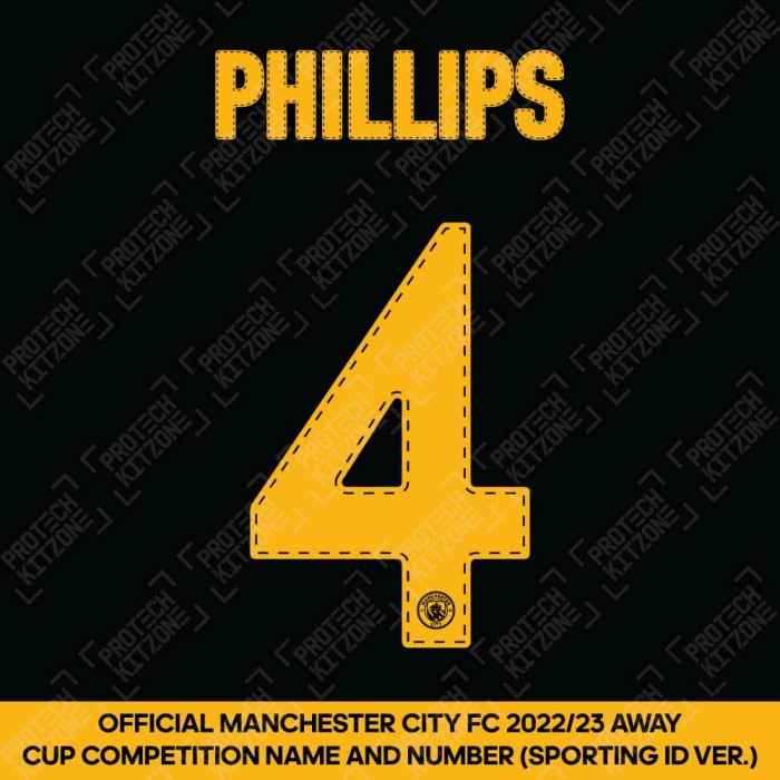 Phillips 4 (Official Cup Competition Name and Number Printing for Manchester City 2022/23 Away Shirt), 2022/23 Season Nemesets, P4MCFC2223A, 