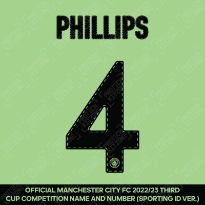 Phillips 4 (Official Cup Competition Name and Number Printing for Manchester City 2022/23 3rd kit Shirt)