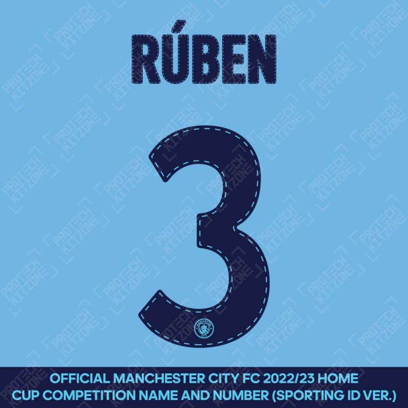 Rúben 3 (Official Cup Competition Name and Number Printing for Manchester City 2022/23 Home Shirt)