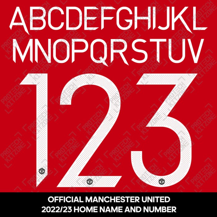 Official Man United 2021/23 Home Club Name and Numbering, 2022/23 Season Nameset, MU-2123-HOME-NNS, 