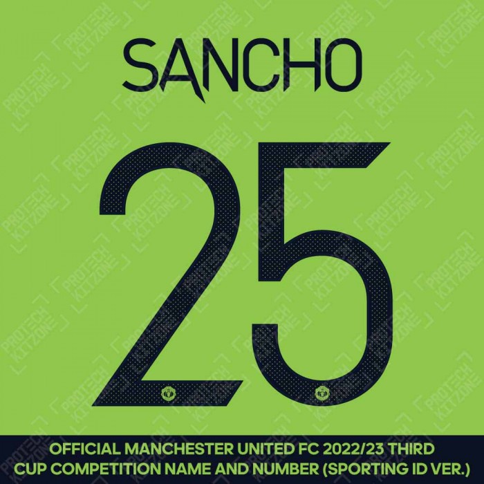 Sancho 25 (Official Manchester United FC 2022/23 Third Name and Numbering - Sporting iD Ver.), 2022/23 Season Nameset, S2522233RD, 