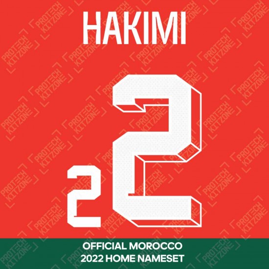 Hakimi 2 (Official Morocco 2022 Home Shirt Name and Numbering)