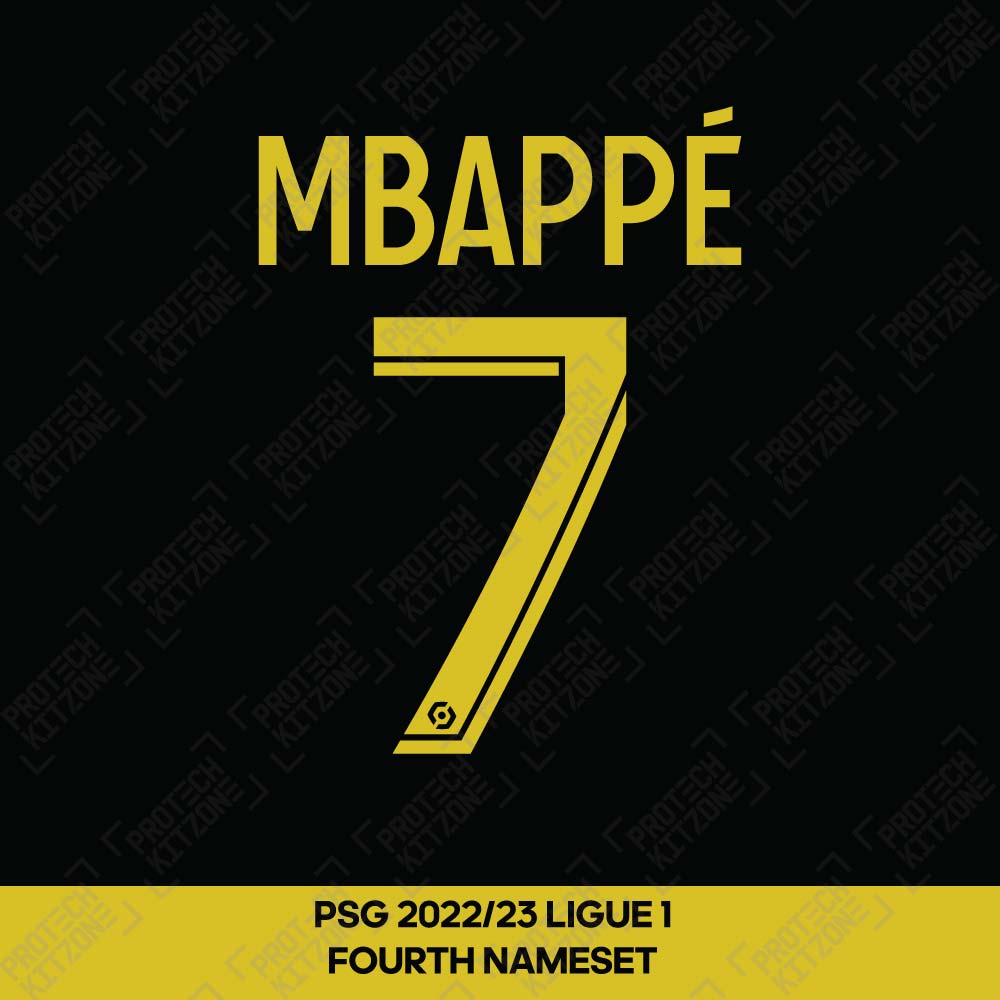 Mbappe 7 (Official PSG 2022/23 Fourth Ligue 1 Name and Numbering), France Ligue 1 Version, M7 PSG 4th L1 2223, 