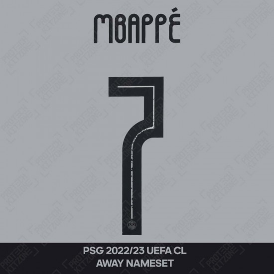Mbappé 7 (Official PSG 2022/23 Away UEFA CL Name and Numbering)