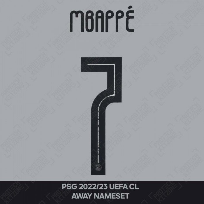 Mbappé 7 (Official PSG 2022/23 Away UEFA CL Name and Numbering), UEFA CL Version, M7 PSG AW UCL 2223, 