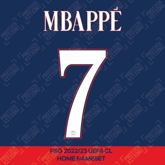 Mbappé 7 (Official PSG 2022/23 Home UEFA CL Name and Numbering)