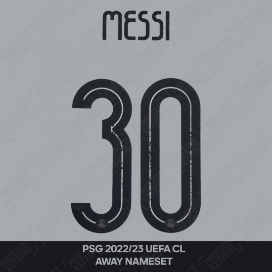 Messi 30 (Official PSG 2022/23 Away UEFA CL Name and Numbering)