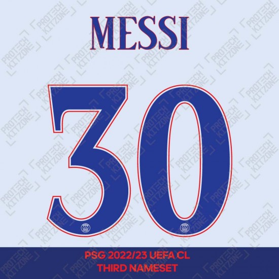 Messi 30 (Official PSG 2022/23 Third UEFA CL Name and Numbering)