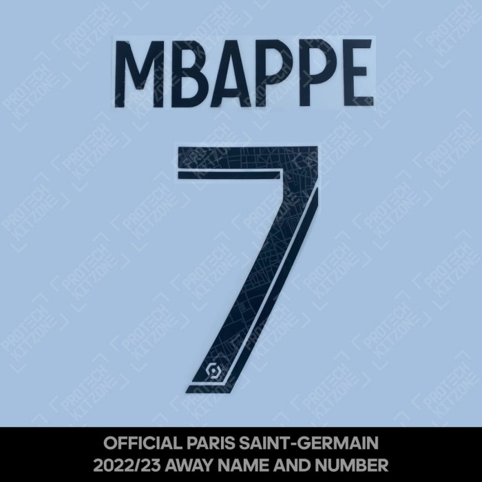 Mbappé 7 (Official PSG 2022/23 Away Ligue 1 Name and Numbering), France Ligue 1 Version, M7 PSG AW L1 2223, 