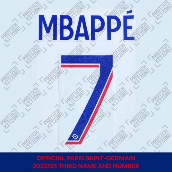 Mbappé 7 (Official PSG 2022/23 Third Ligue 1 Name and Numbering)