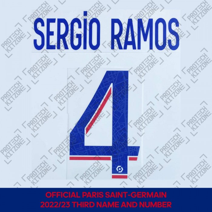 Sergio Ramos 4 (Official PSG 2022/23 Third Ligue 1 Name and Numbering), France Ligue 1 Version, SR4 PSG TD L1 2223, 