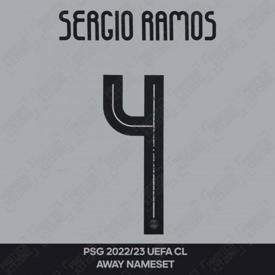 Sergio Ramos 4 (Official PSG 2022/23 Away UEFA CL Name and Numbering)