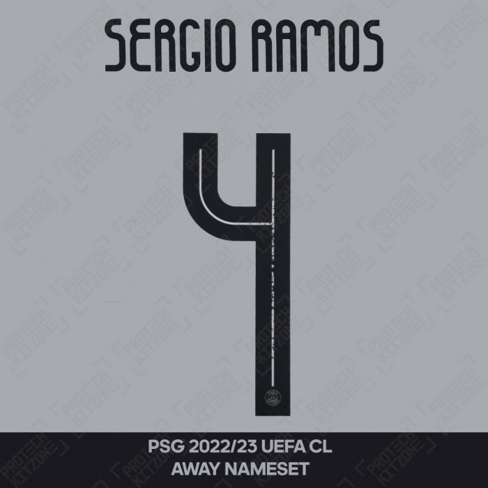Sergio Ramos 4 (Official PSG 2022/23 Away UEFA CL Name and Numbering), UEFA CL Version, SR4 PSG AW UCL 2223, 
