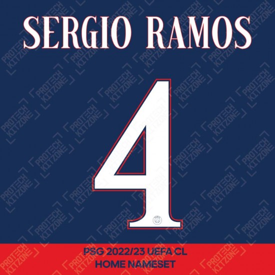 Sergio Ramos 4 (Official PSG 2022/23 Home UEFA CL Name and Numbering)