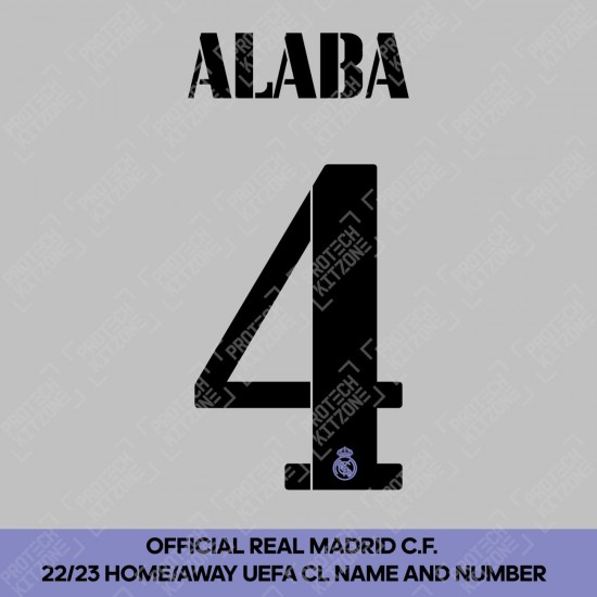 Alaba 4 (Official Real Madrid FC 2022/23 Home / Away Cup Competition Name and Numbering)
