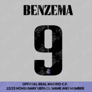 Benzema 9 (Official Real Madrid FC 2022/23 Home / Away Cup Competition Name and Numbering)