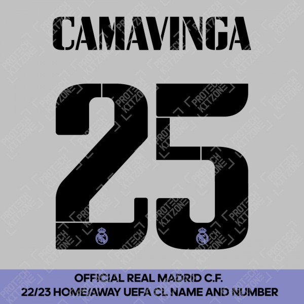 Camavinga 25 (Official Real Madrid FC 2022/23 Home / Away Cup Competition Name and Numbering)