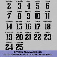 Official Real Madrid FC 2022/23 Home / Away Cup Competition Name and Numbering