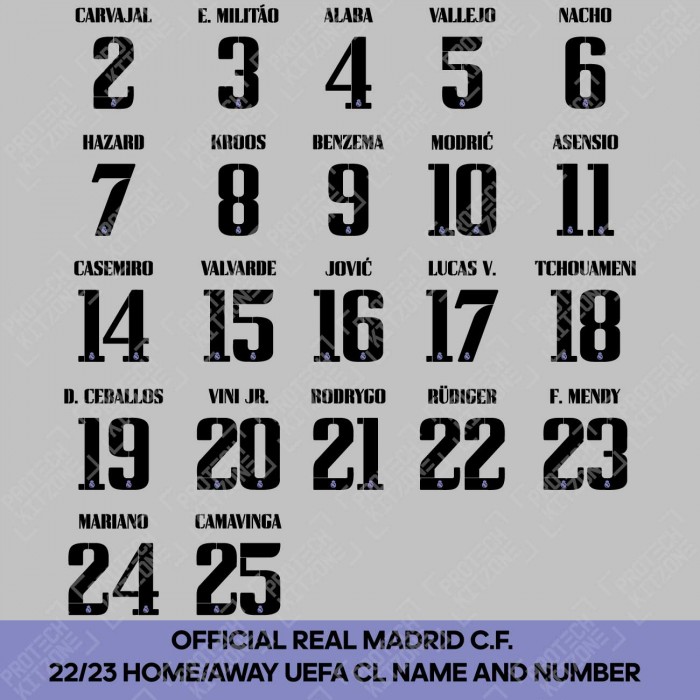 Official Real Madrid FC 2022/23 Home / Away Cup Competition Name and Numbering, 2022/23 Season Nemeses, RMCF2223HANNS, 