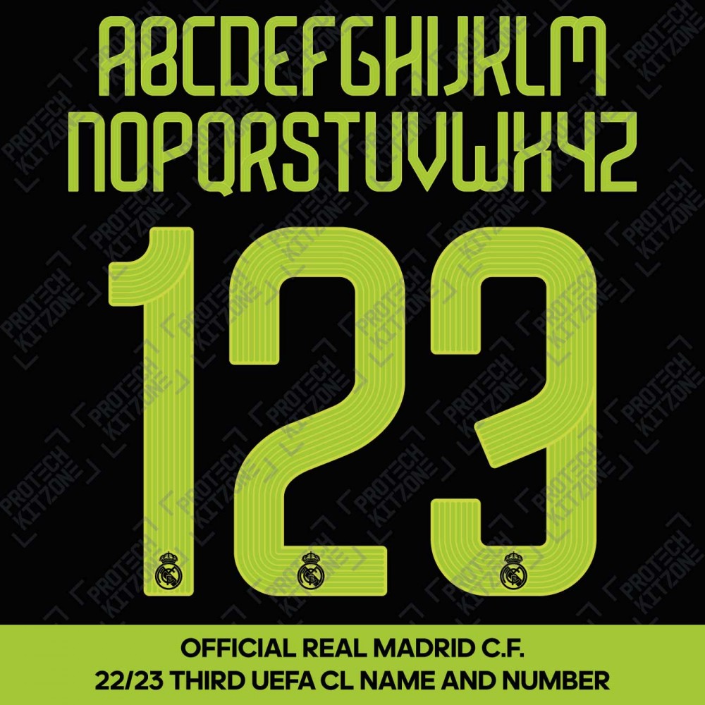 Official Real Madrid FC 2022/23 Third UEFA CL Competition Name and Numbering Official Real Madrid FC 2022/23 Third UEFA CL Competition Name and Numbering