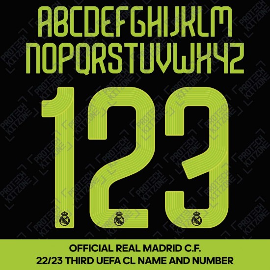 Official Real Madrid FC 2022/23 Third UEFA CL Competition Name and Numbering