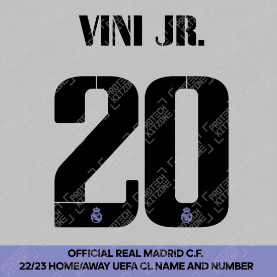 Vini Jr. 20 (Official Real Madrid FC 2022/23 Home / Away Cup Competition Name and Numbering)